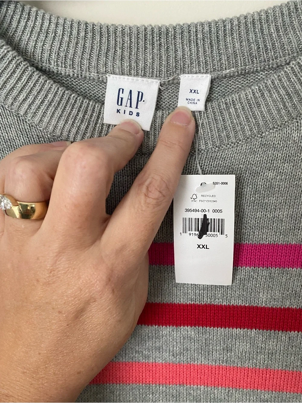 GAP Kids RAINBOW Striped Sweater Dress Gray Pink Ribbed Cotton Casual Girls XXL